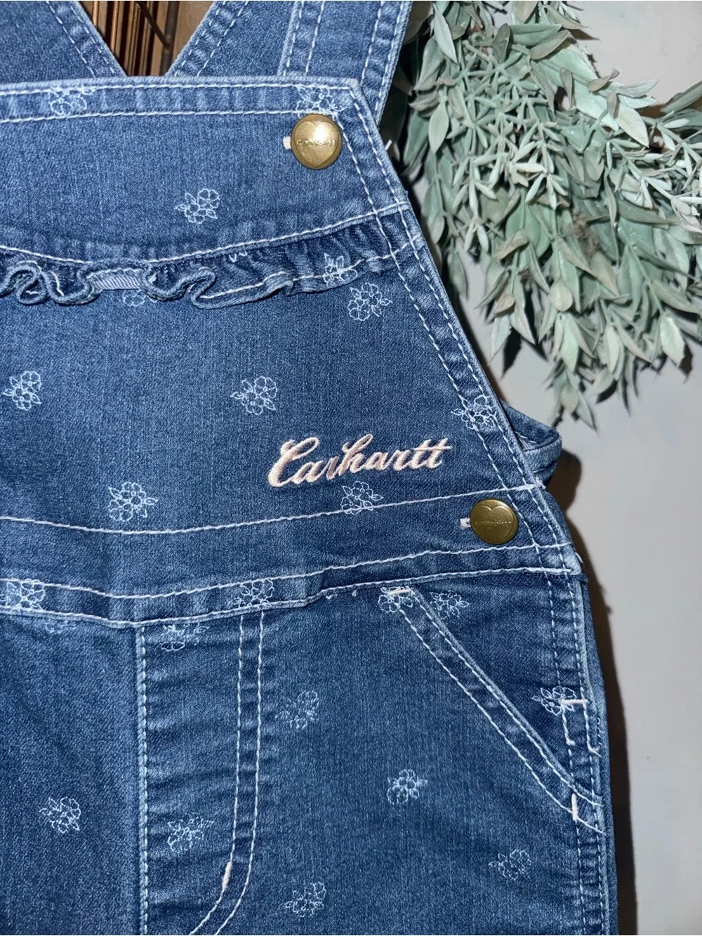 Carhartt Dark Blue Denim Kids' Floral Print Overalls